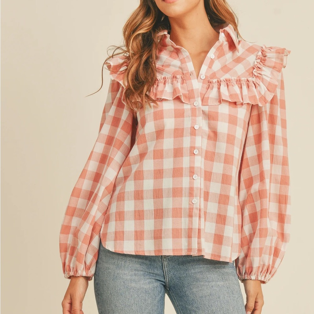 JIA RUFFLE SHOULDER BLOUSE